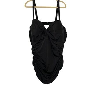 NWT Torrid Black Plus Size 6/30 Retro Pin-Up Style Bow Front Ruched Swim Suit